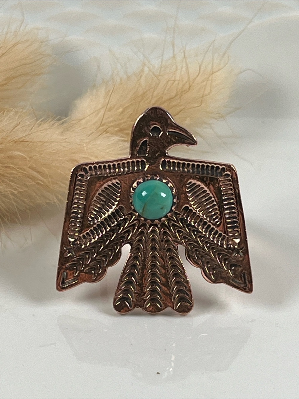 Solid Copper Thunderbird Mojave Turquoise Gemstone Ring Size 9 Adjustable